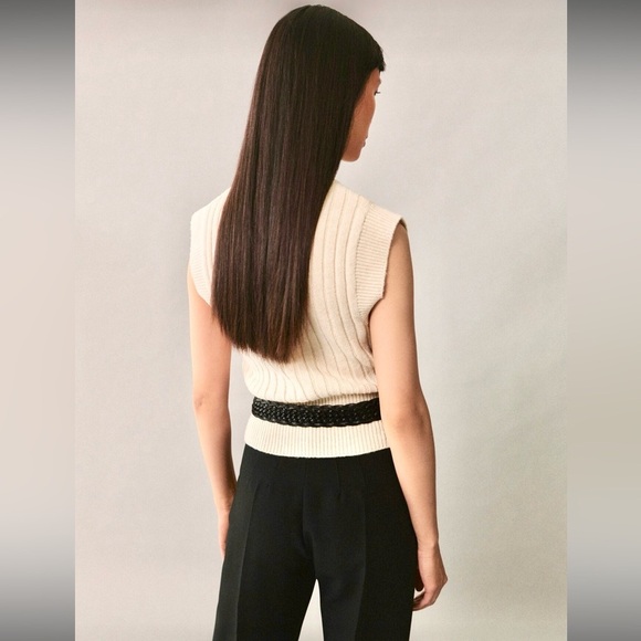 New Mango Perkins Neck Beige Sleeveless Ribbed Turtleneck Sweater - Picture 4 of 5